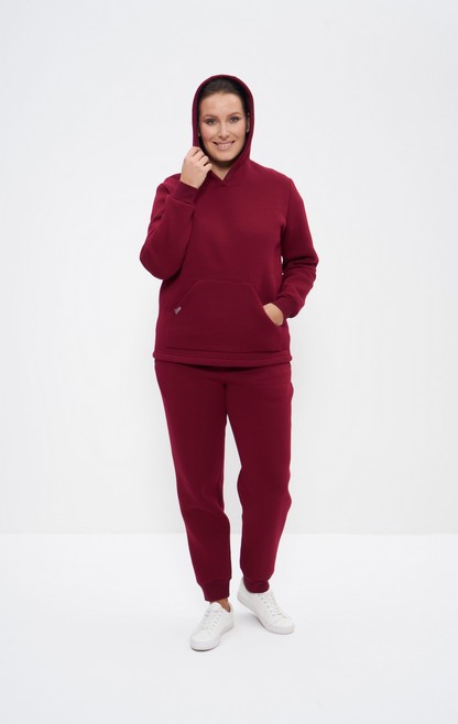 Костюм спортивный теплый с начесом худи с брюками 1162 бордо Cleo