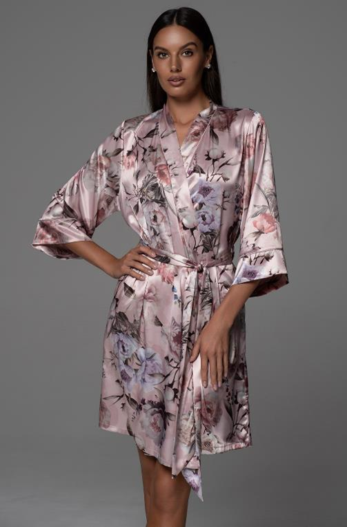 Шёлковый халат Филомена Mia‑Amore 4853 короткий запашной с карманами