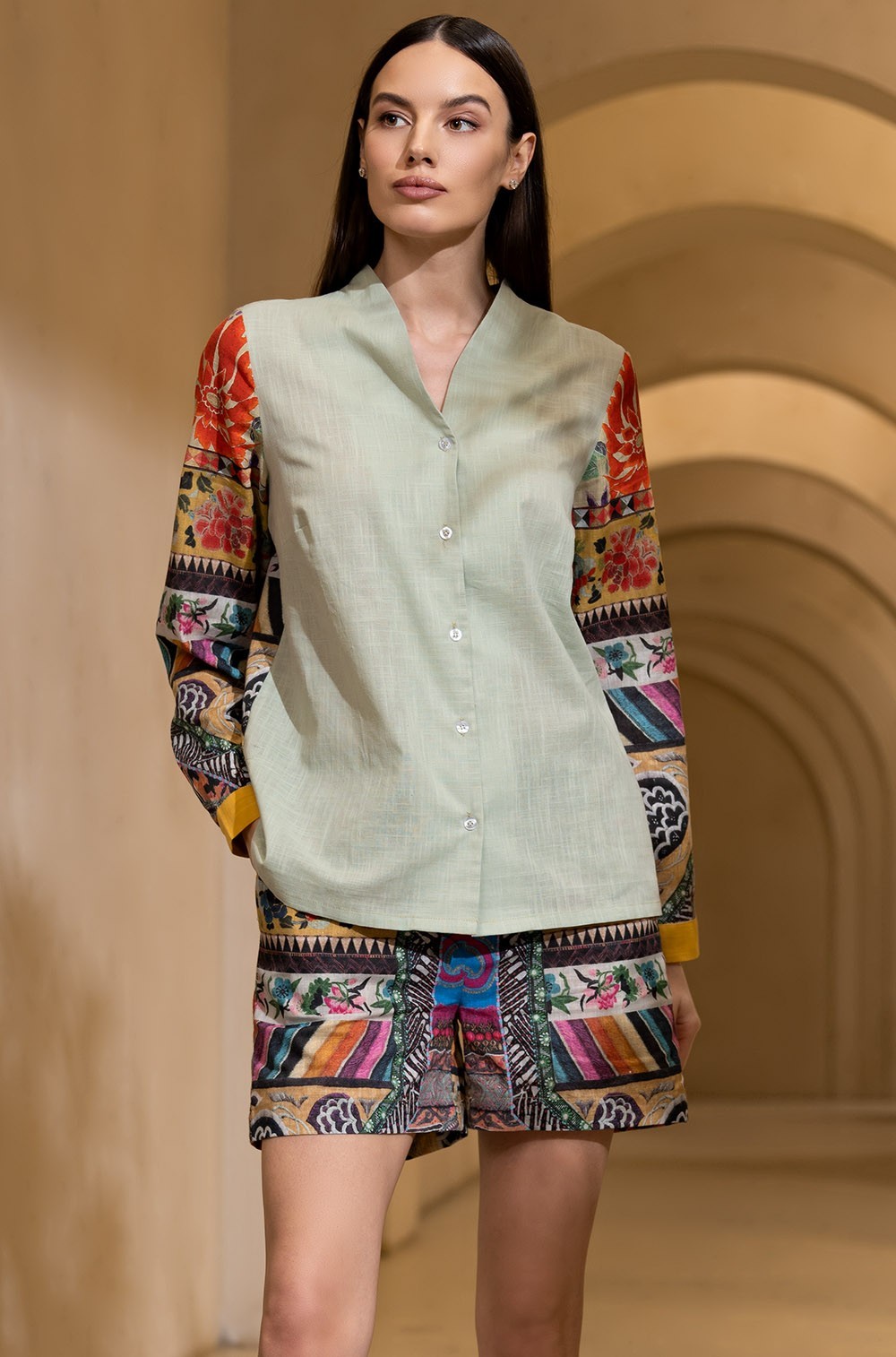 Летний комплект рубашка с шортами хлопок/лён Камбоджа 5274 Mia-Amore