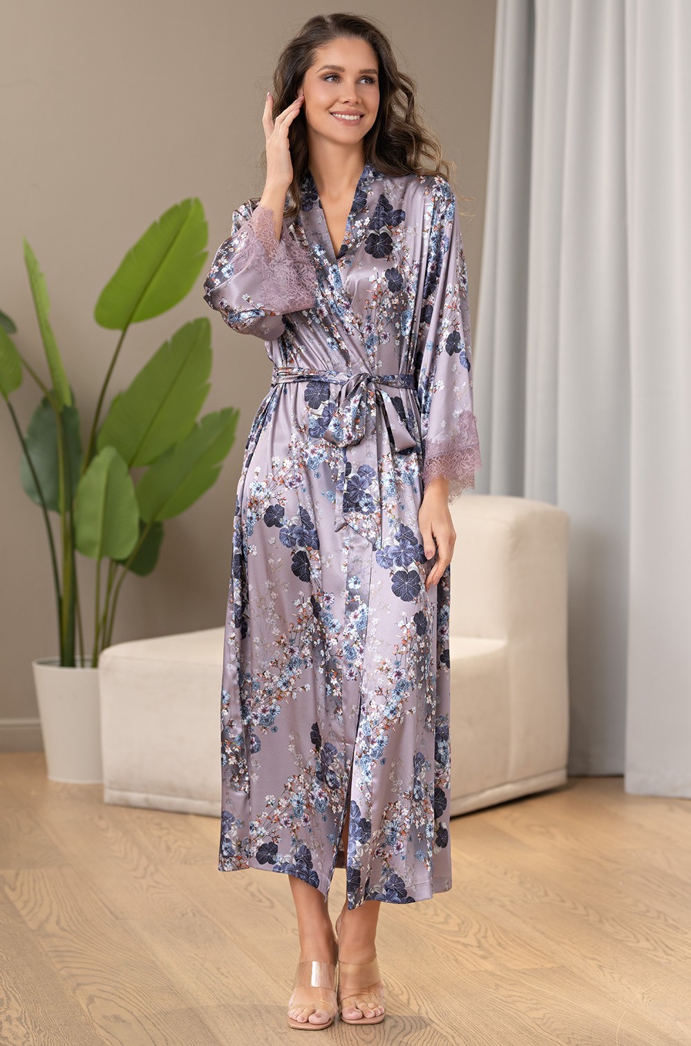 Шёлковый халат длинный запашной 4069 Примроуз Mia-Amore