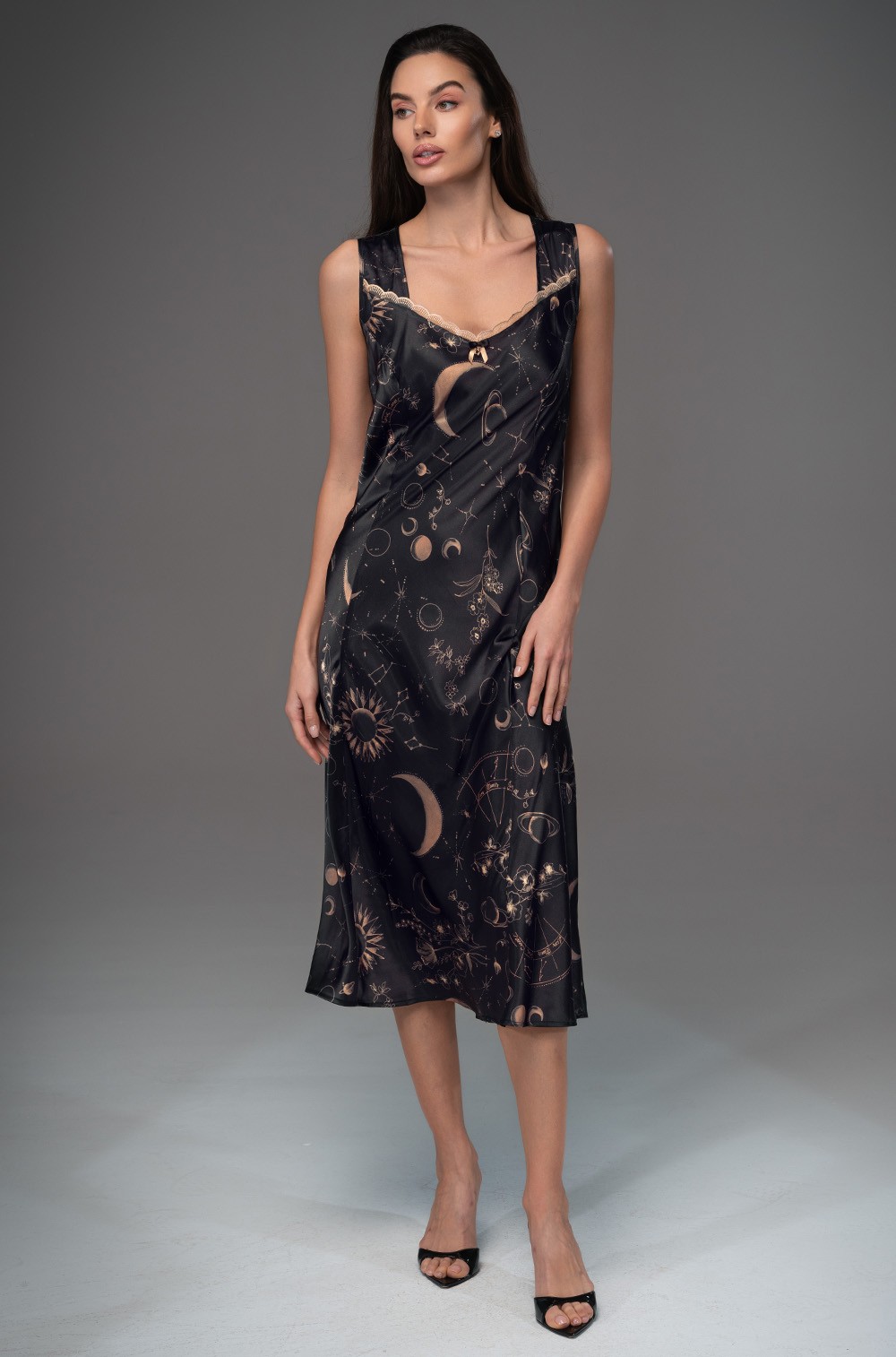 Шёлковая длинная сорочка на широких бретелях Галатея 4468 Mia-Amore