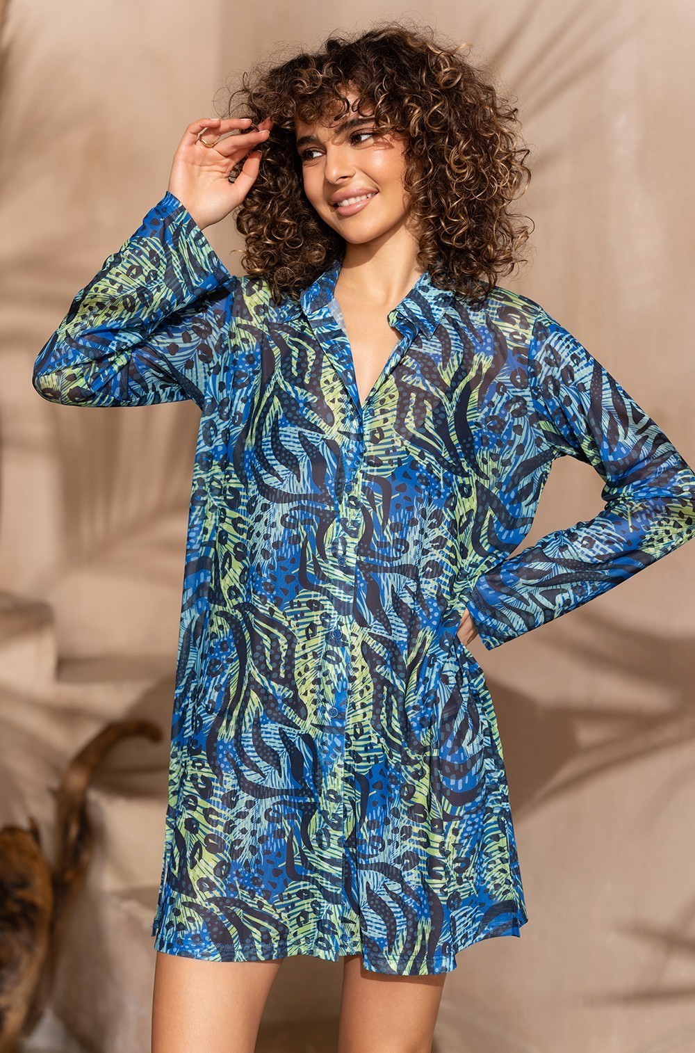 Пляжная рубашка Mia‑Amore Румба 2372 с длинным рукавом из сетки