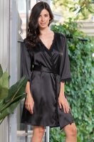 Халат домашний атласный чёрный Джулия 8733 Mia-Amore