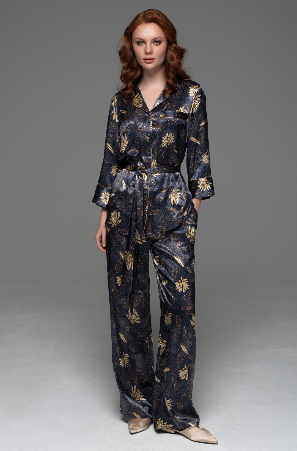 Шёлковая пижама женская рубашка с  брюками 4696 Мэриголд Mia-Amore