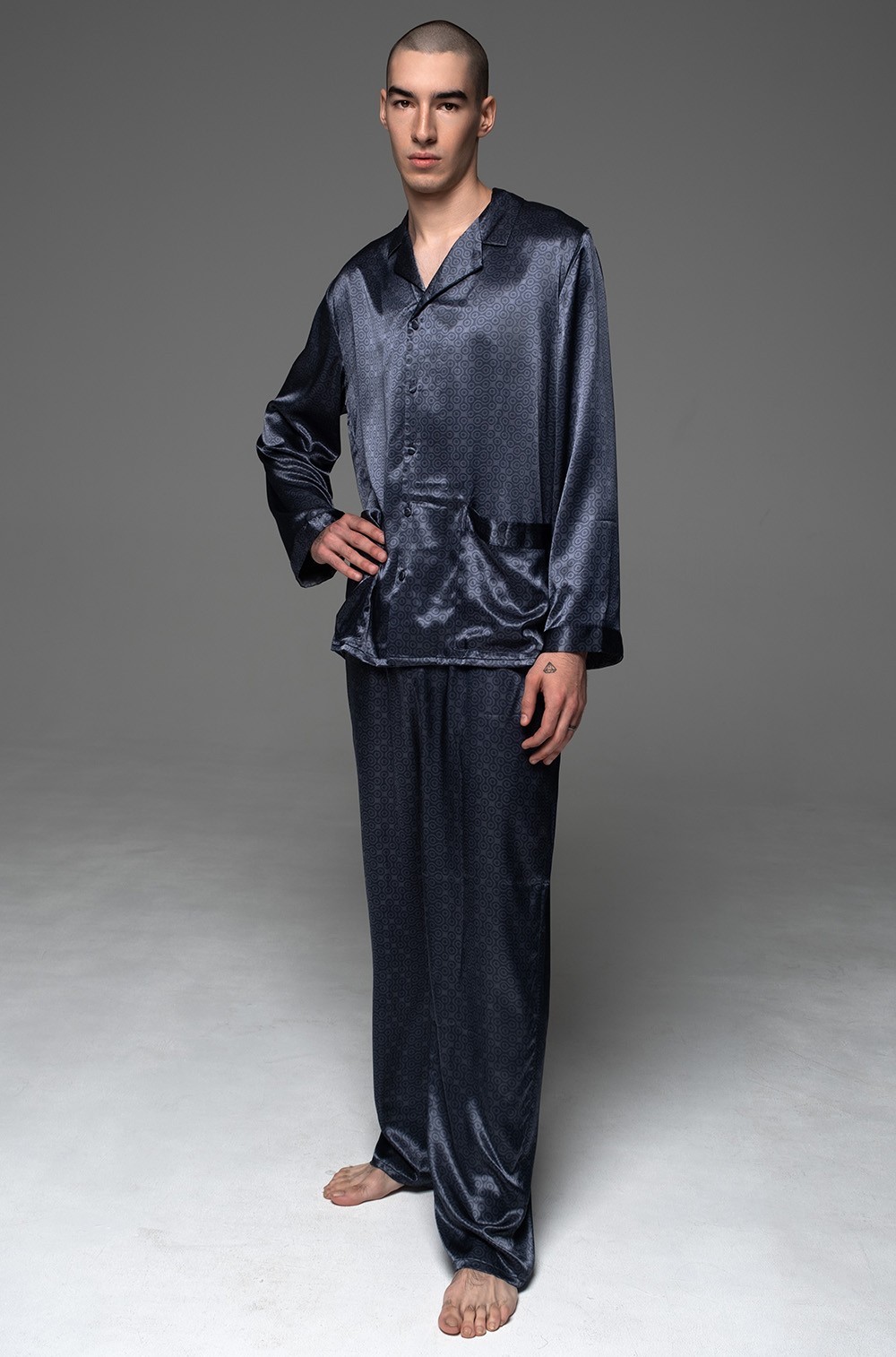 Шёлковая мужская пижама с брюками 4632 Мэриголд Mia-Amore