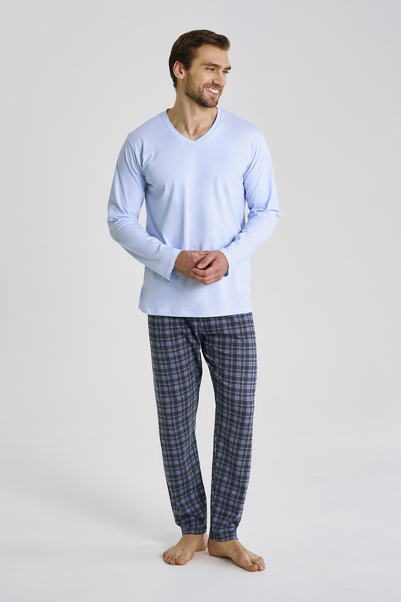 Мужская пижама со штанами хлопок 3475/3476/3477 MARK голубой Taro Польша