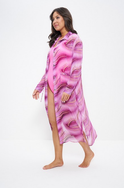 Пляжная туника длиннная шифоновая на пуговицах 1297 Cleo сиреневый