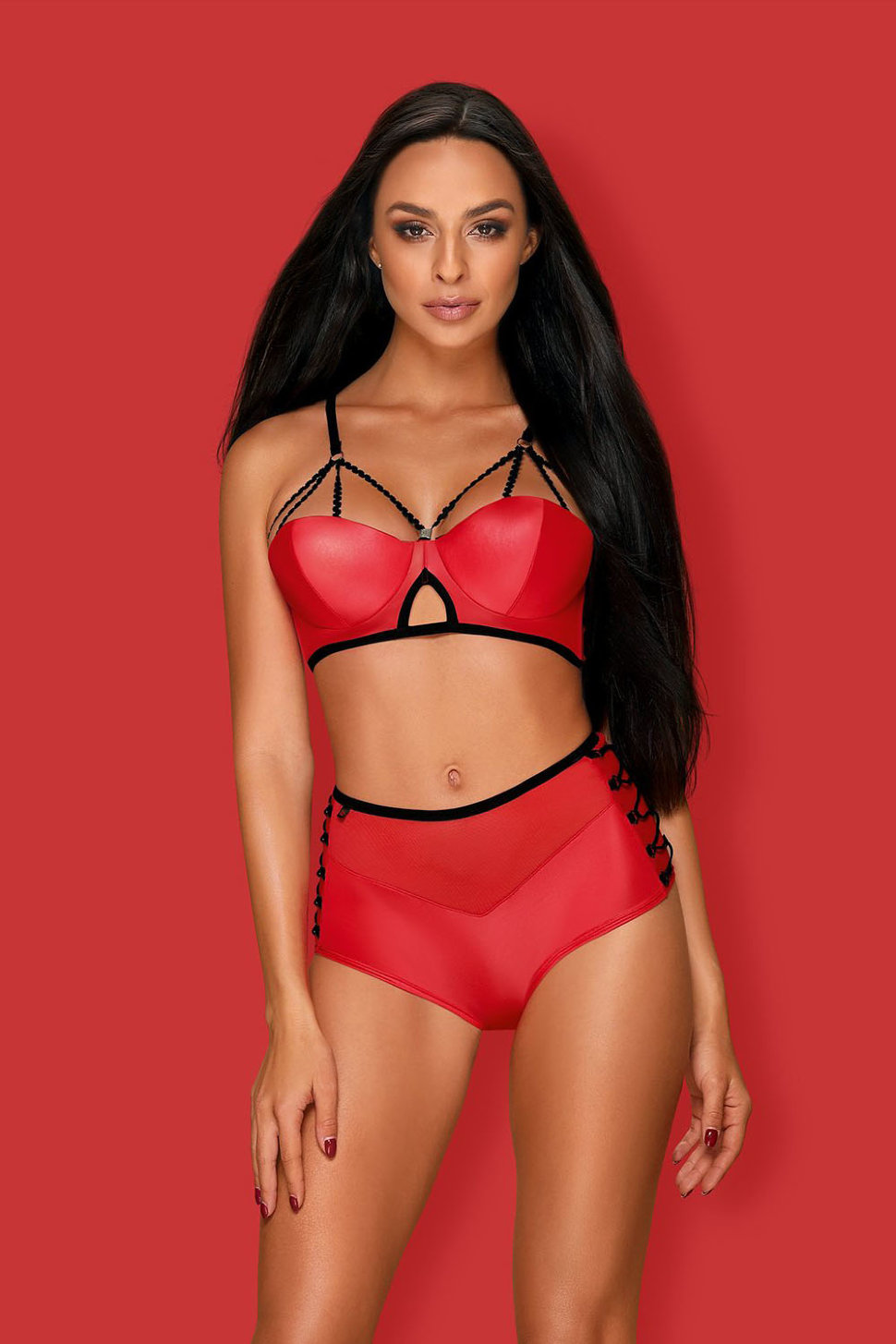 Комплект Leatheria Red set бюст/шорты Obsessive