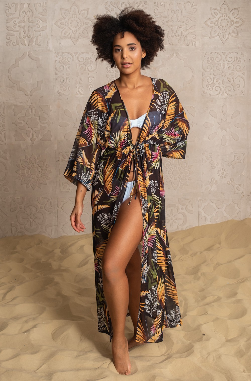 Пляжная туника распашная длинная из сетки Нубия Nubia 2225 Mia-Amore