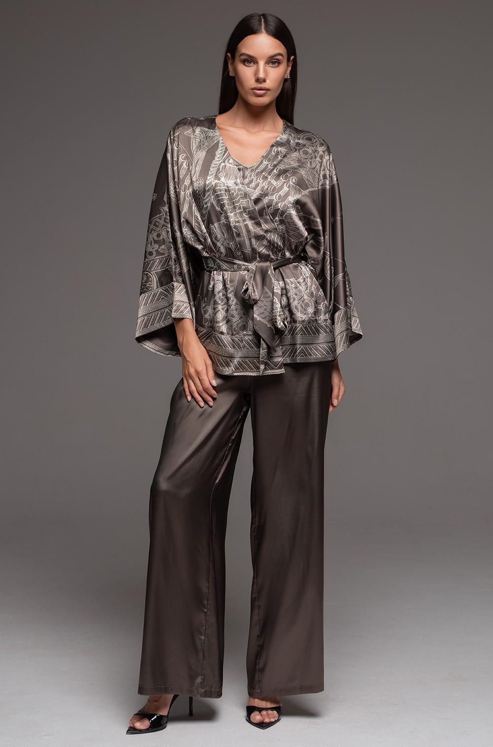 Шёлковый домашний комплект жакет топ и брюки- палаццо Аиша 4315 Mia-Amore