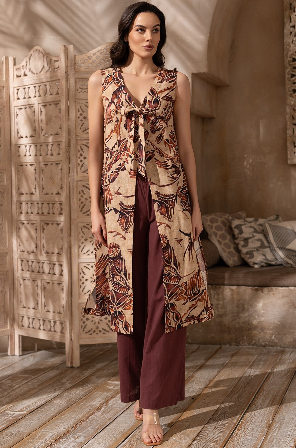 Комплект брюки с удлиненным топом Эфиопия 5455 Mia-Amore хлопок/лён