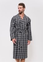 Халат мужской домашний из хлопковой фланели 1027 серый/клетка CLEO