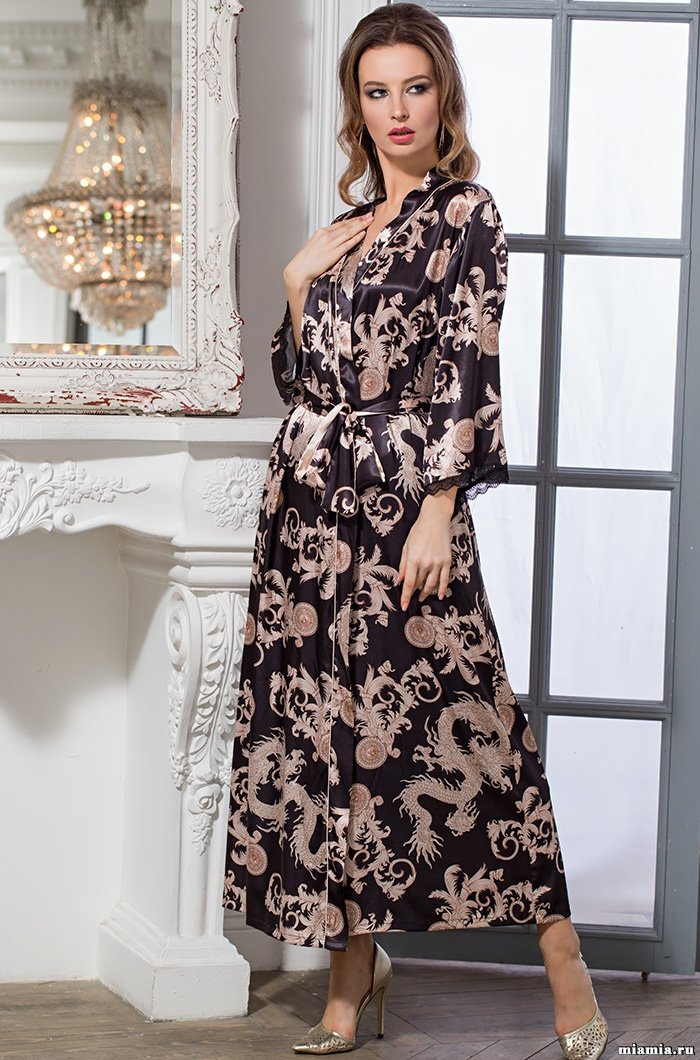 Халат женский длиною в пол с запахом VERSACHI_GOLD 9938 Mia-Amore