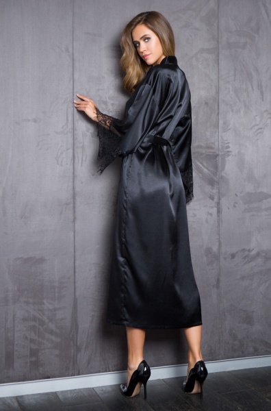 Халат женский атласный с кружевом запашной Mia-Mia Evelin 17539 чёрный