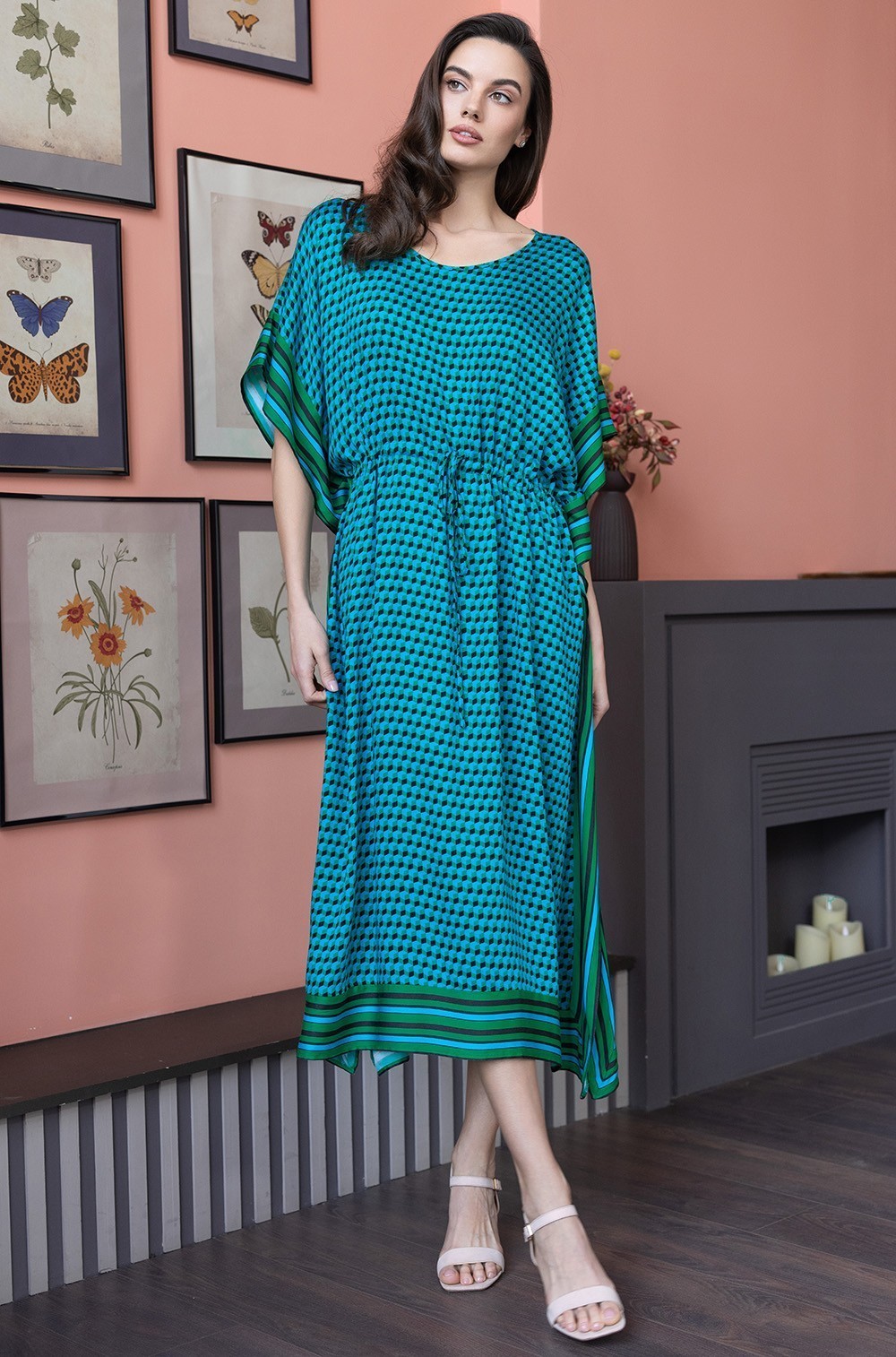 Длинная туника-пончо больших размеров вискоза/шёлк Кайли 5038 Mia-Amore