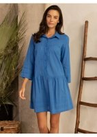 Туника с длинным рукавом хлопковая на пуговицах Рошель 1610 Mia-Amore синий