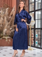 Шёлковый халат длинный запашной с кружевом ИЗАБЕЛЛА 3189 синий Mia-Amore