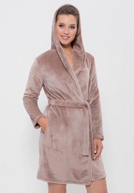 Купить Плюшевый халат женский Cleo 1246 кофейный в интернет-магазине -  Kokete
