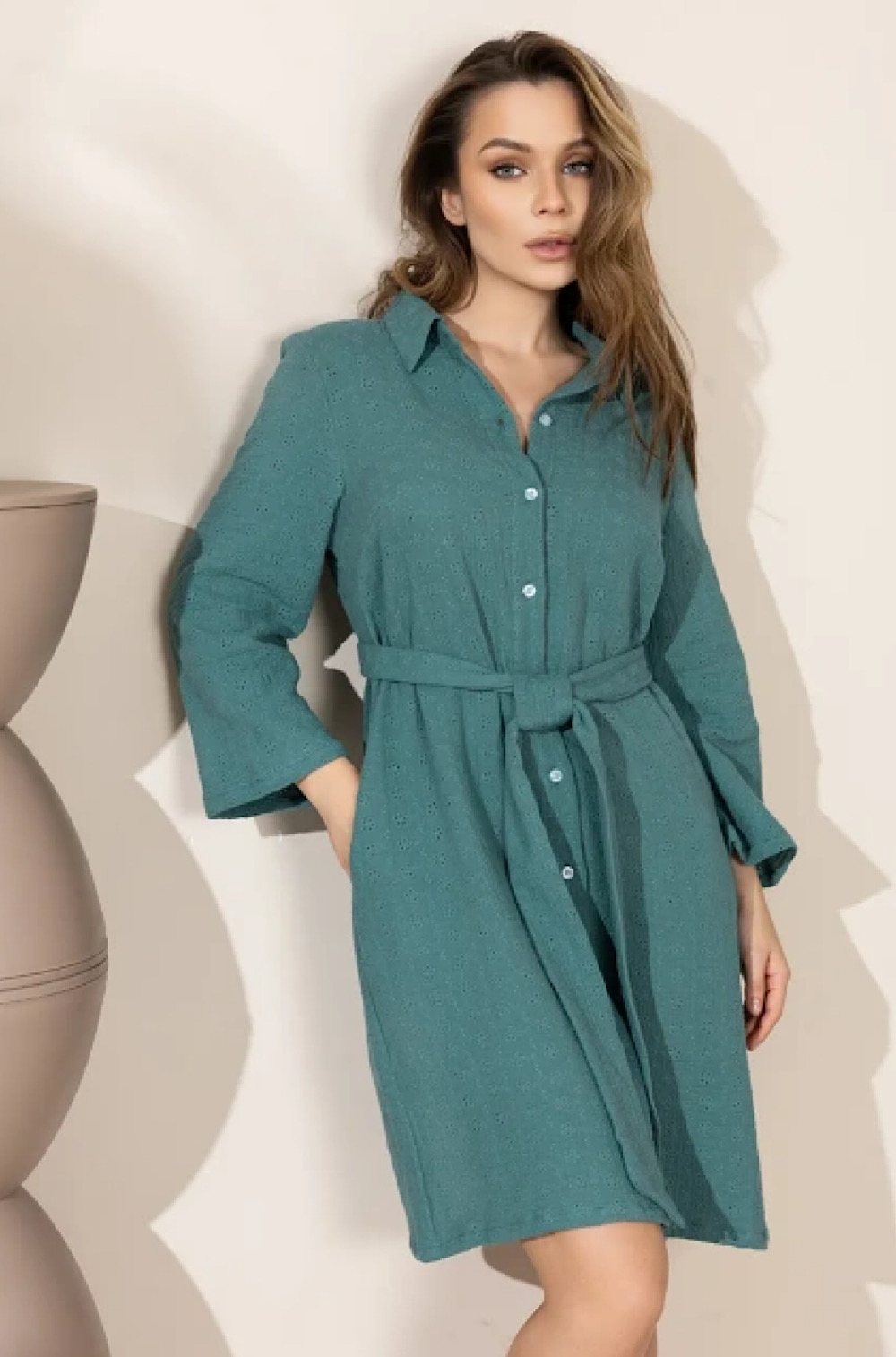 Платье-рубашка Mia-Amore Sesilia 5627 короткое из хлопка изумруд