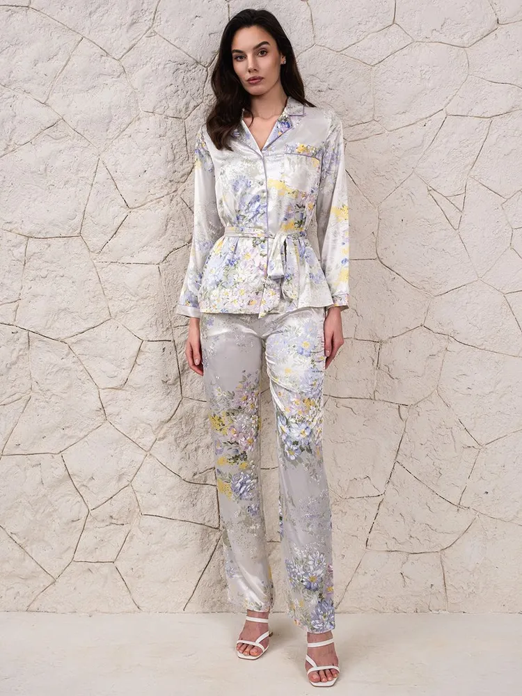 Шёлковая пижама на пуговицах с брюками Lilianna Лилианна 3258 Mia-Amore