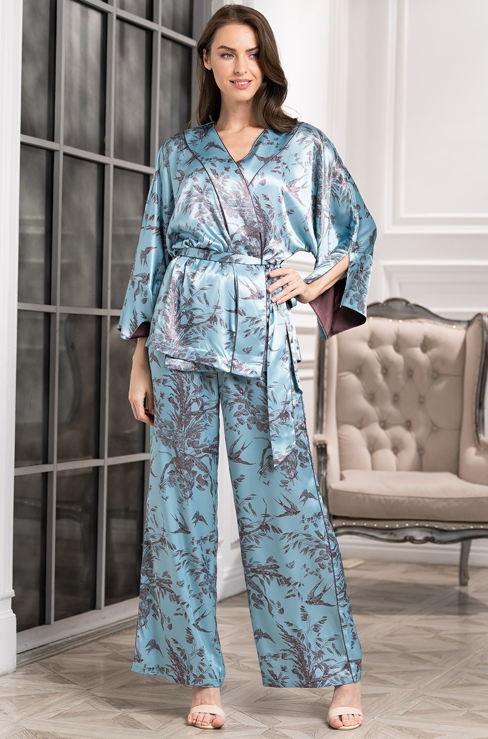 Шёлковая пижама топ и однотонные брюки-палаццо Просекко 4225 Mia-Amore