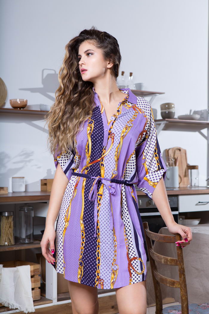 Туника вискозная короткая на пуговицах домашняя Lila Лила 16408 Mia-Mia