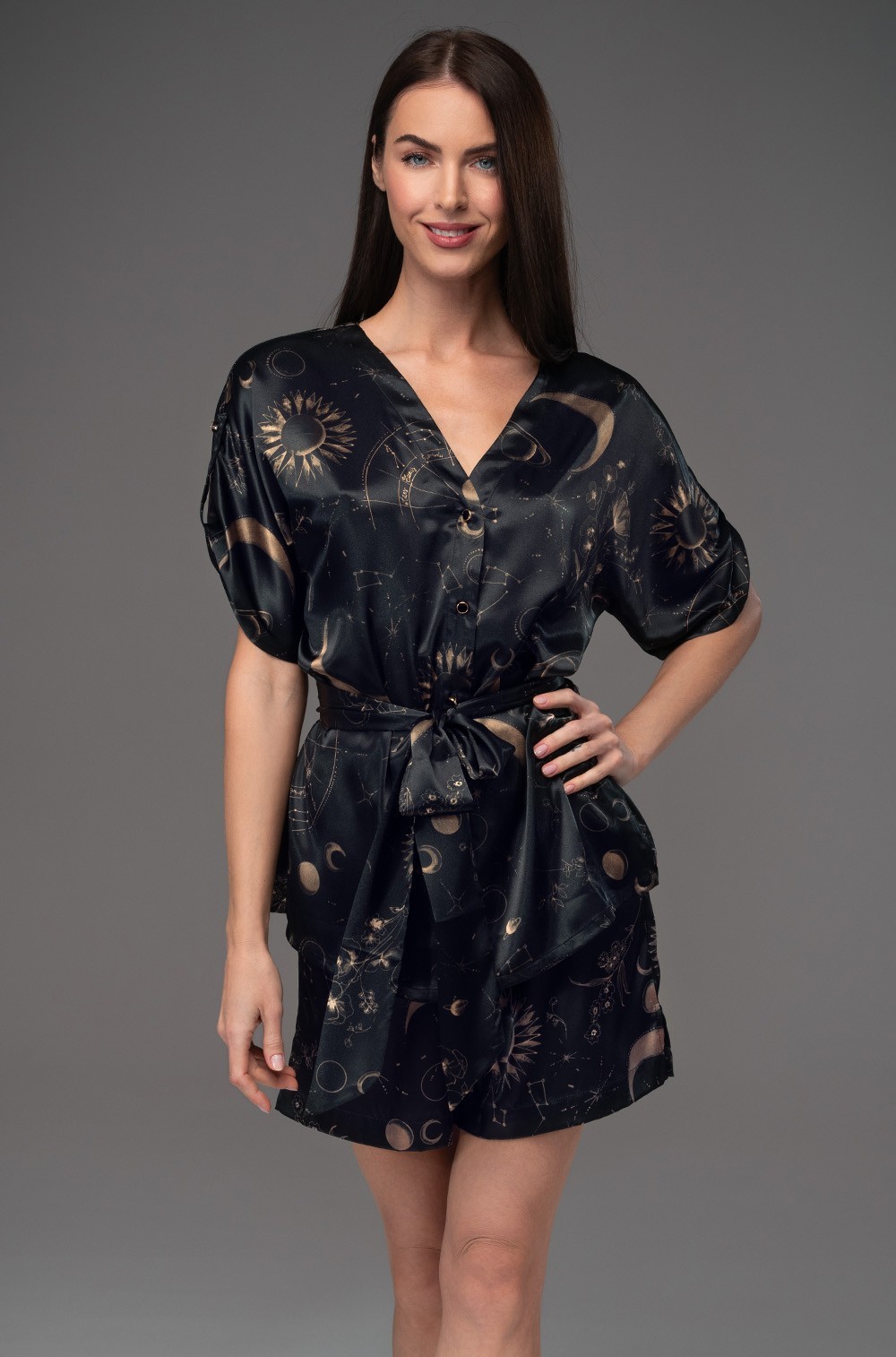 Стильная пижама из шёлка блузка с шортами Галатея 4471 Mia-Amore