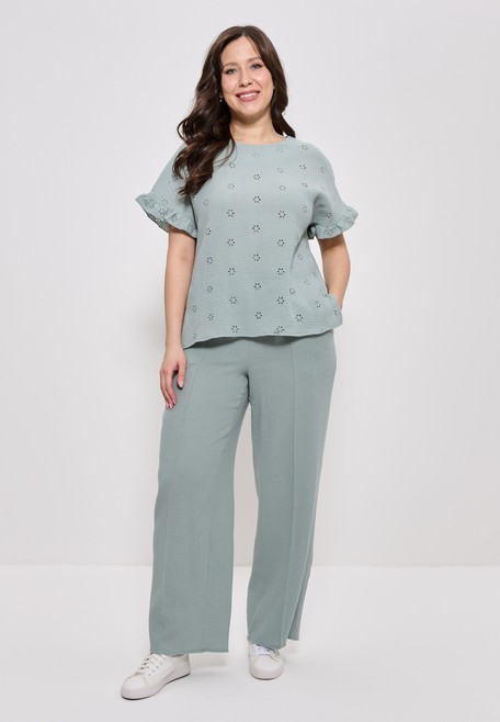 Брюки летние прямые из вискозного шёлка большие размеры оливковый 1426 Cleo