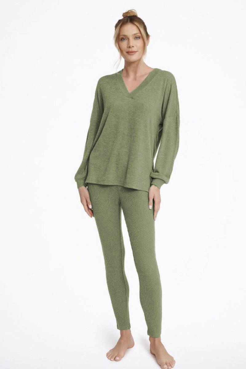 Тёплый домашний костюм лонгслив со штанами хаки 41131 MOVE Esotiq Польша