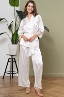 Шёлковая брючная пижама с кристаллами Swarovski Белый Лебедь 3556 Mia-Amore