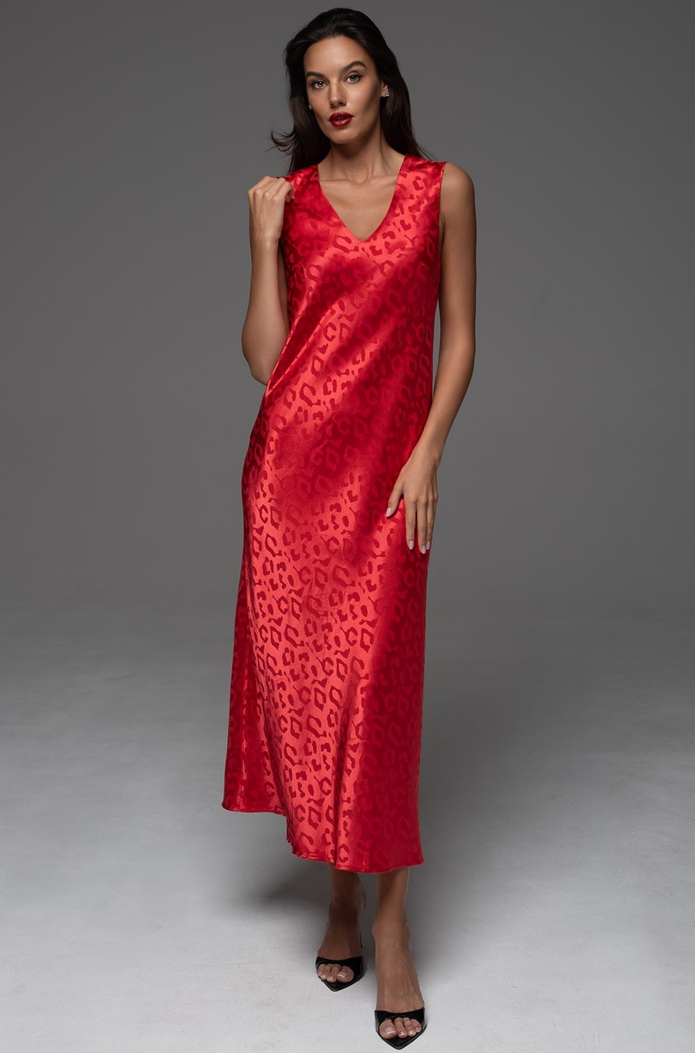 Элегантное длинное платье-сорочка красное 2237 Леона Mia-Amore