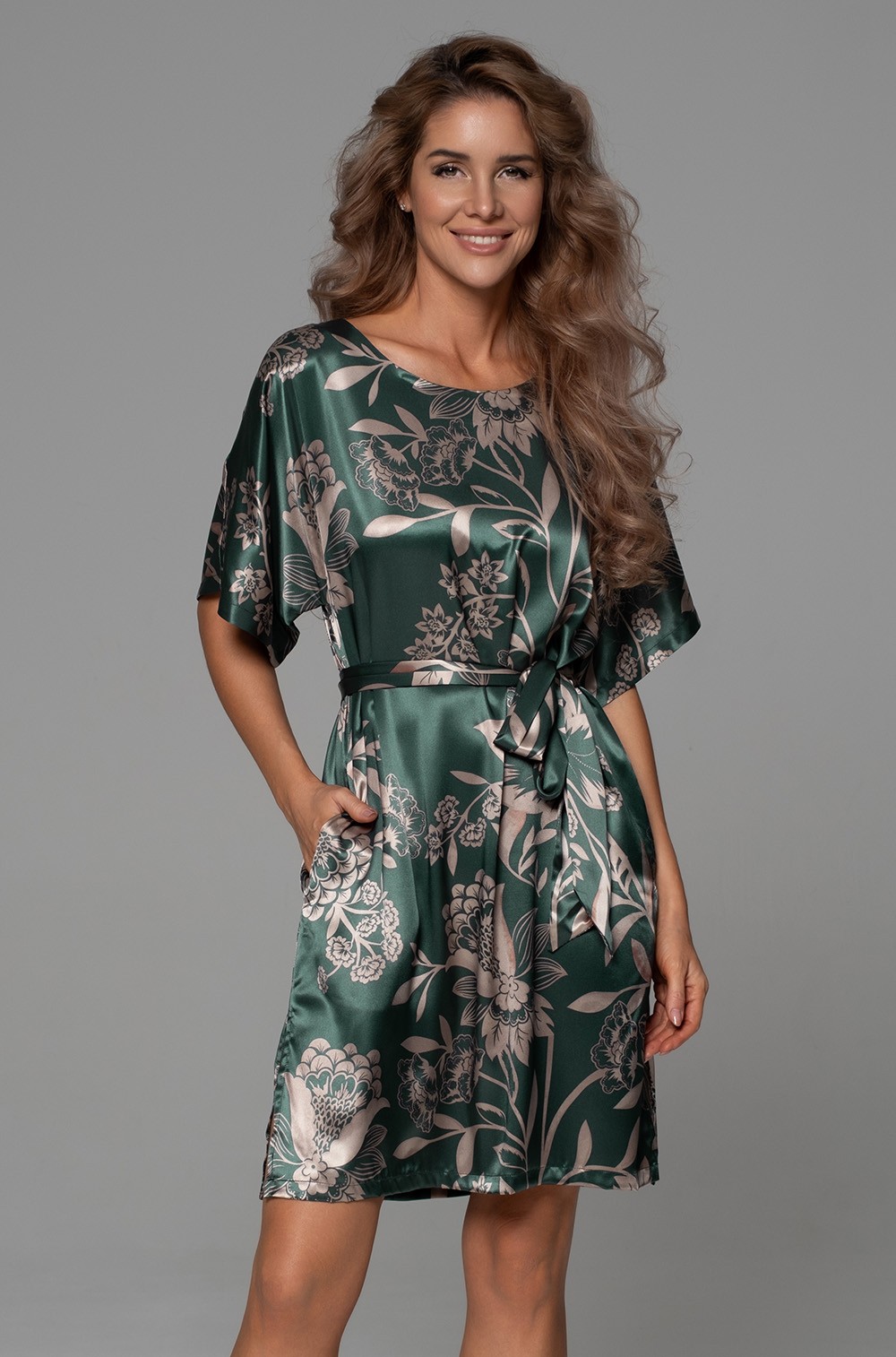 Шёлковая туника  до колен с коротким рукавом  Кармина 4845 Mia‑Amore