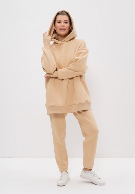 Спортивный костюм женский худи с брюками утепленный 1143 песочный Cleo