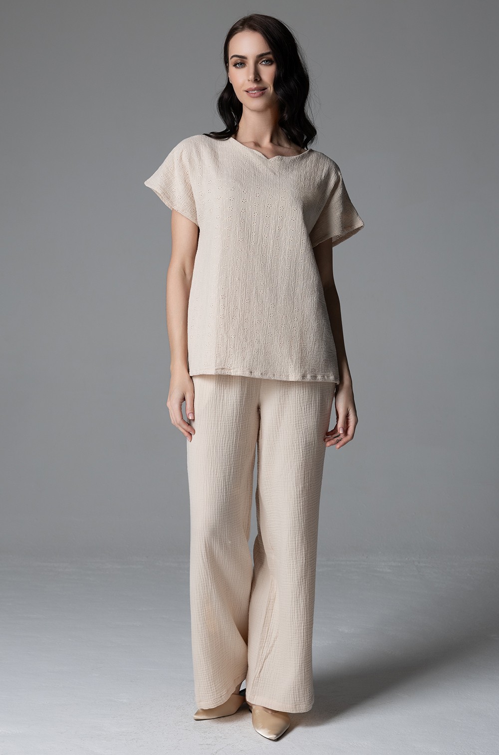 Комплект женский Mia-Amore Sesilia 5628 топ и широкие брюки из хлопка беж