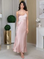 Шёлковая сорочка длинная с ажурными вставками Феллини 3918 пудра Mia-Amore