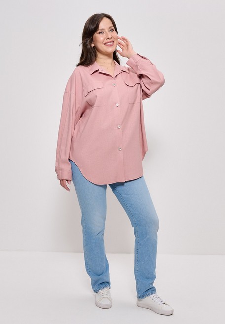 Рубашка женская из льняной ткани большие размеры 1406 Cleo ч/роза