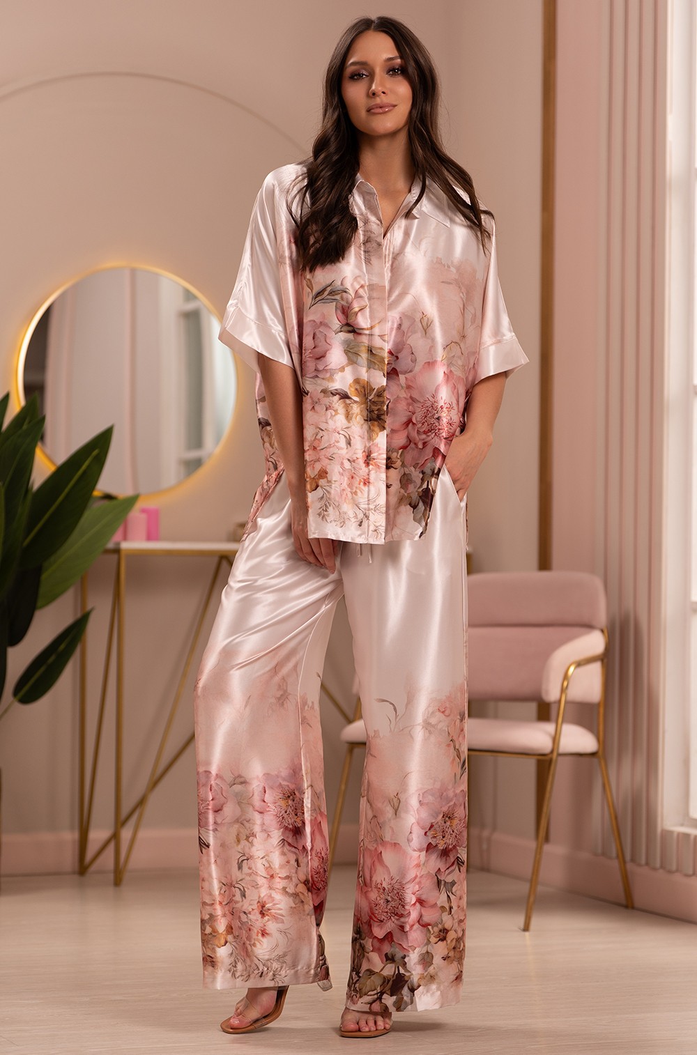 Шёлковый комплект Mia‑Amore Алора 4946 широкие брюки и рубашка