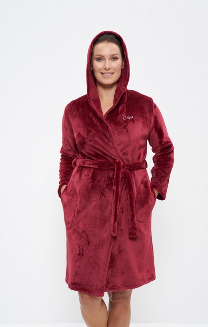 Халат банный с капюшоном плюшевый женский запашной 1237 бордо Cleo