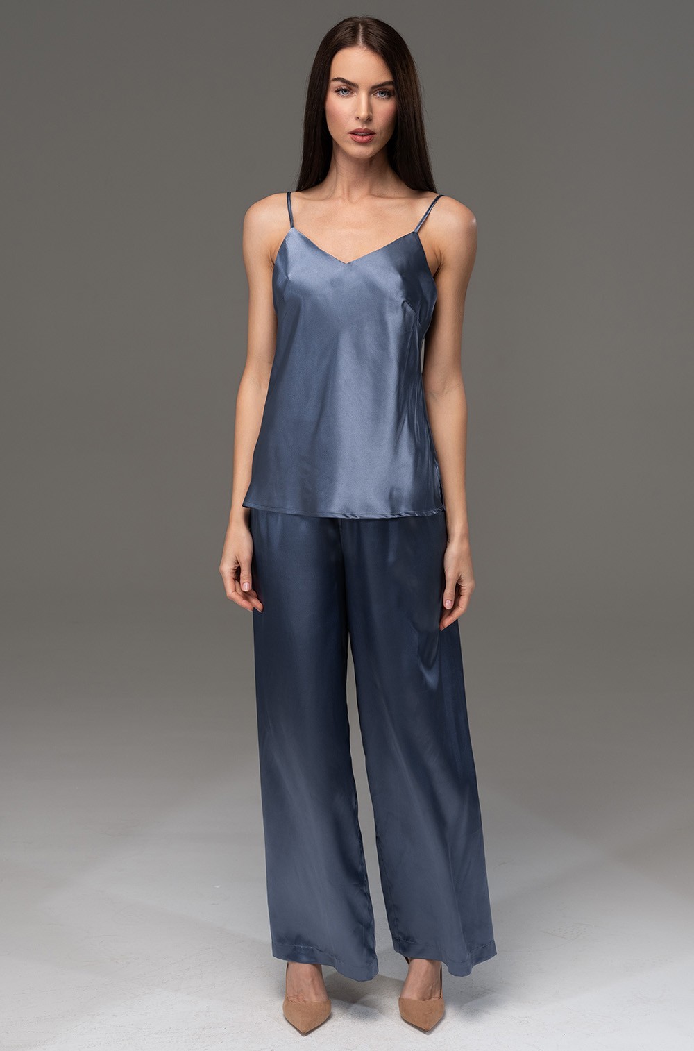 Пижама топ с брюками атласная Джулия Шарм дельфин 8755 Mia-Amore