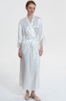 Шёлковый белый халат длинный с кружевом Реджина 3909 Mia-Amore