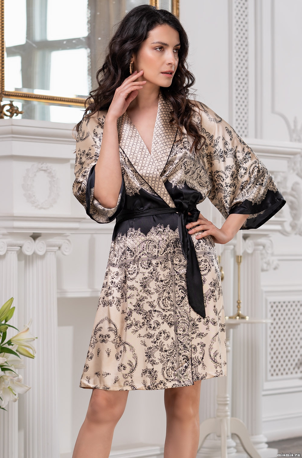 Шёлковый халат женский двубортный Mia-Amore PENELOPA Пенелопа 3693