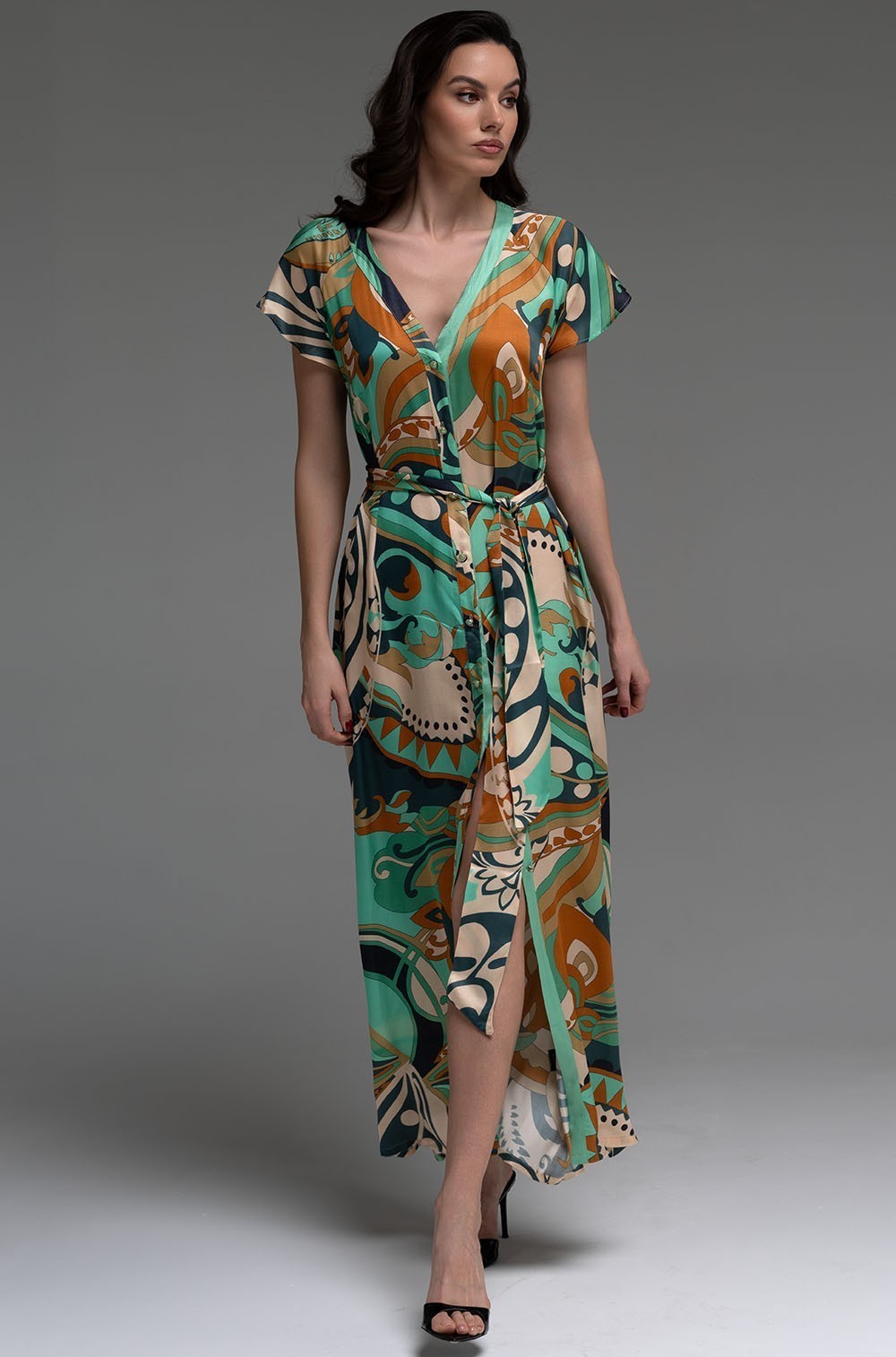 Длинный халат на пуговицах Capri 4561 Mia-Amore из шёлка с вискозой