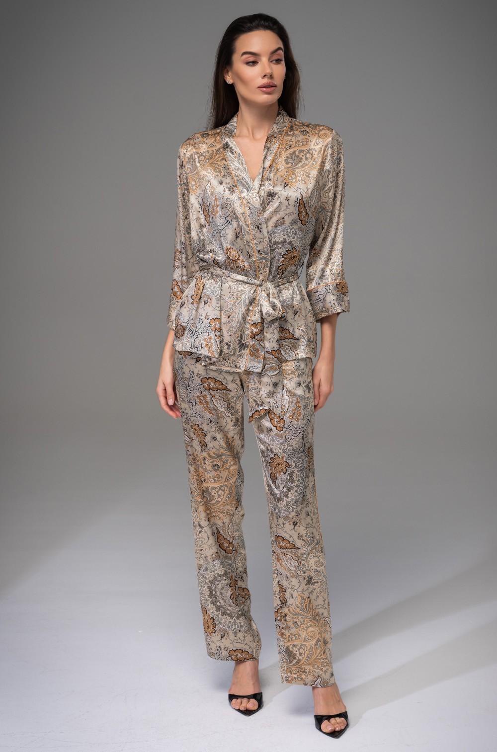 Шёлковая пижама жакет запашной топ брюки Ливия 4497 Mia-Amore