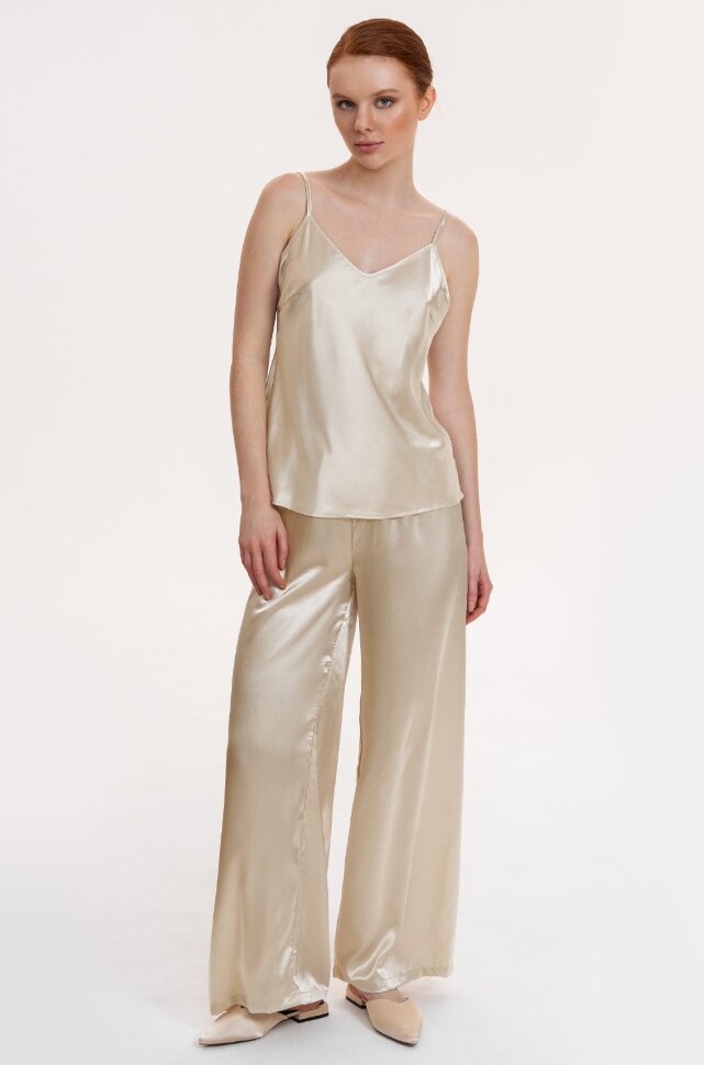 Пижама топ с брюками атласная Джулия Шарм айвори 8755 Mia-Amore