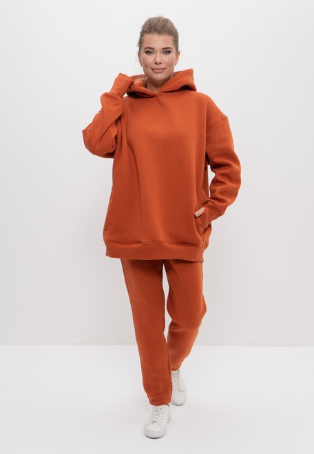 Спортивный костюм женский худи с брюками утепленный 1143 рыжий Cleo