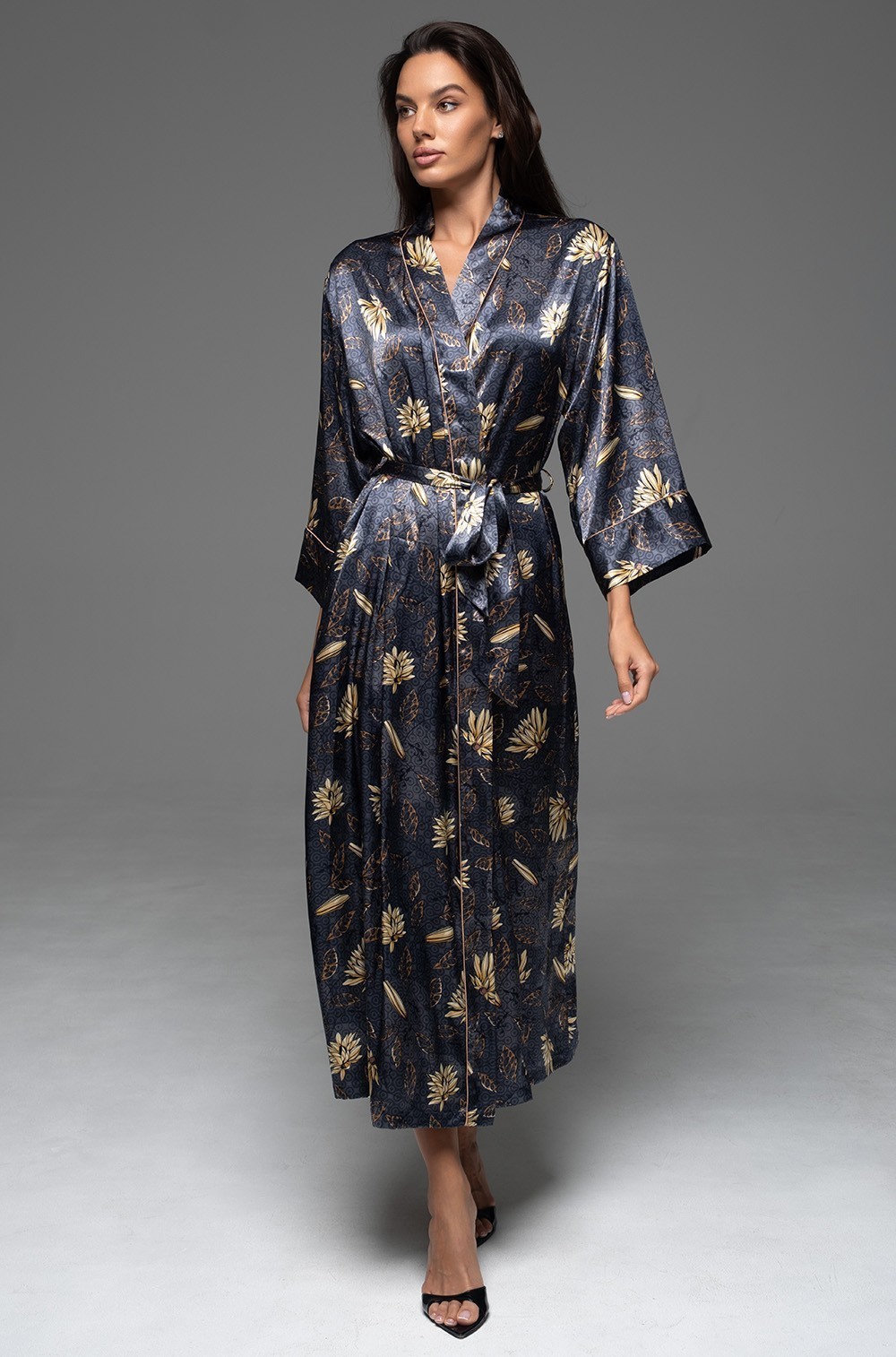 Шёлковый длинный халат запашной 4699 Мэриголд Mia-Amore