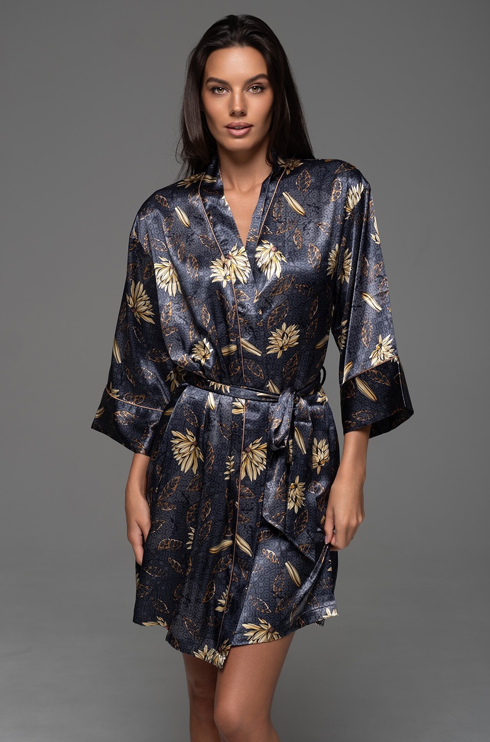 Шёлковый халат женский запашной 4693 Мэриголд Mia-Amore