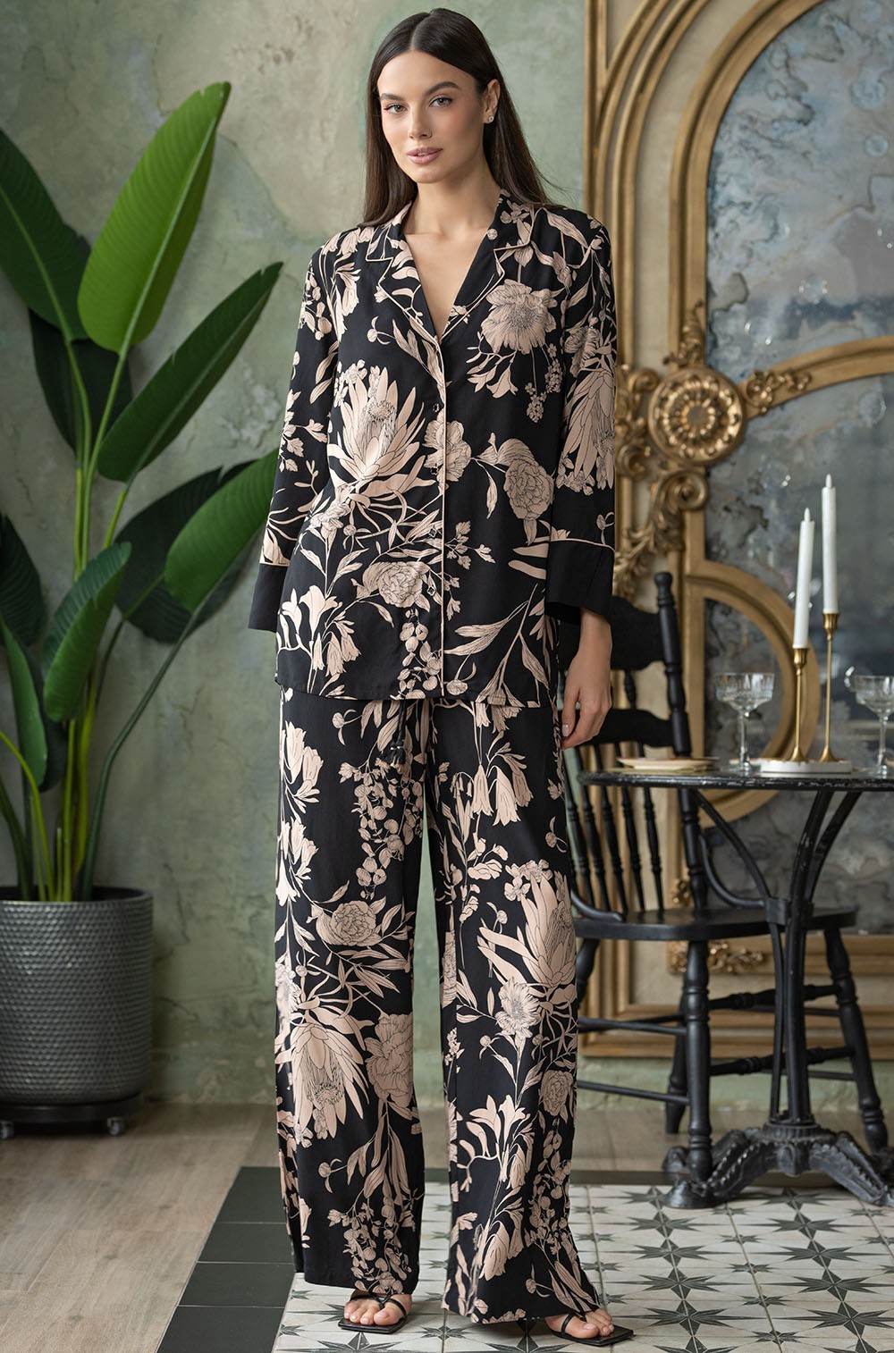 Пижама рубашка на пуговицах широкие брюки вискоза Рене 5116 Mia-Amore