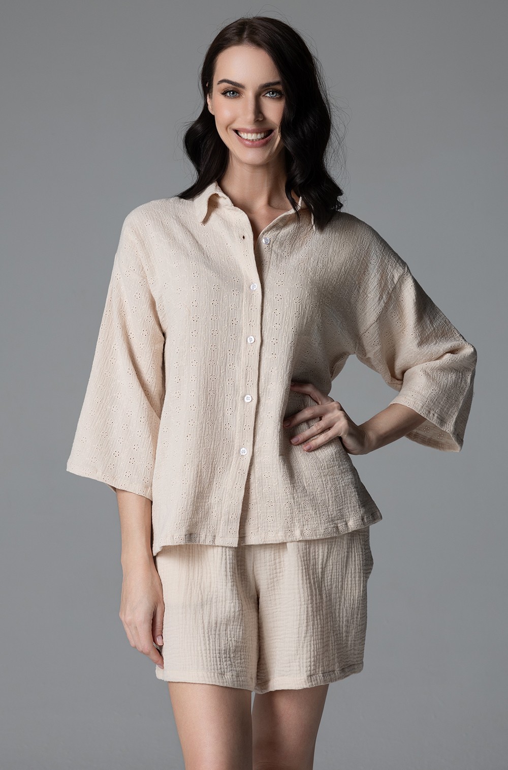 Комплект женский Mia-Amore Sesilia 5624 рубашка и шорты беж (хлопок)