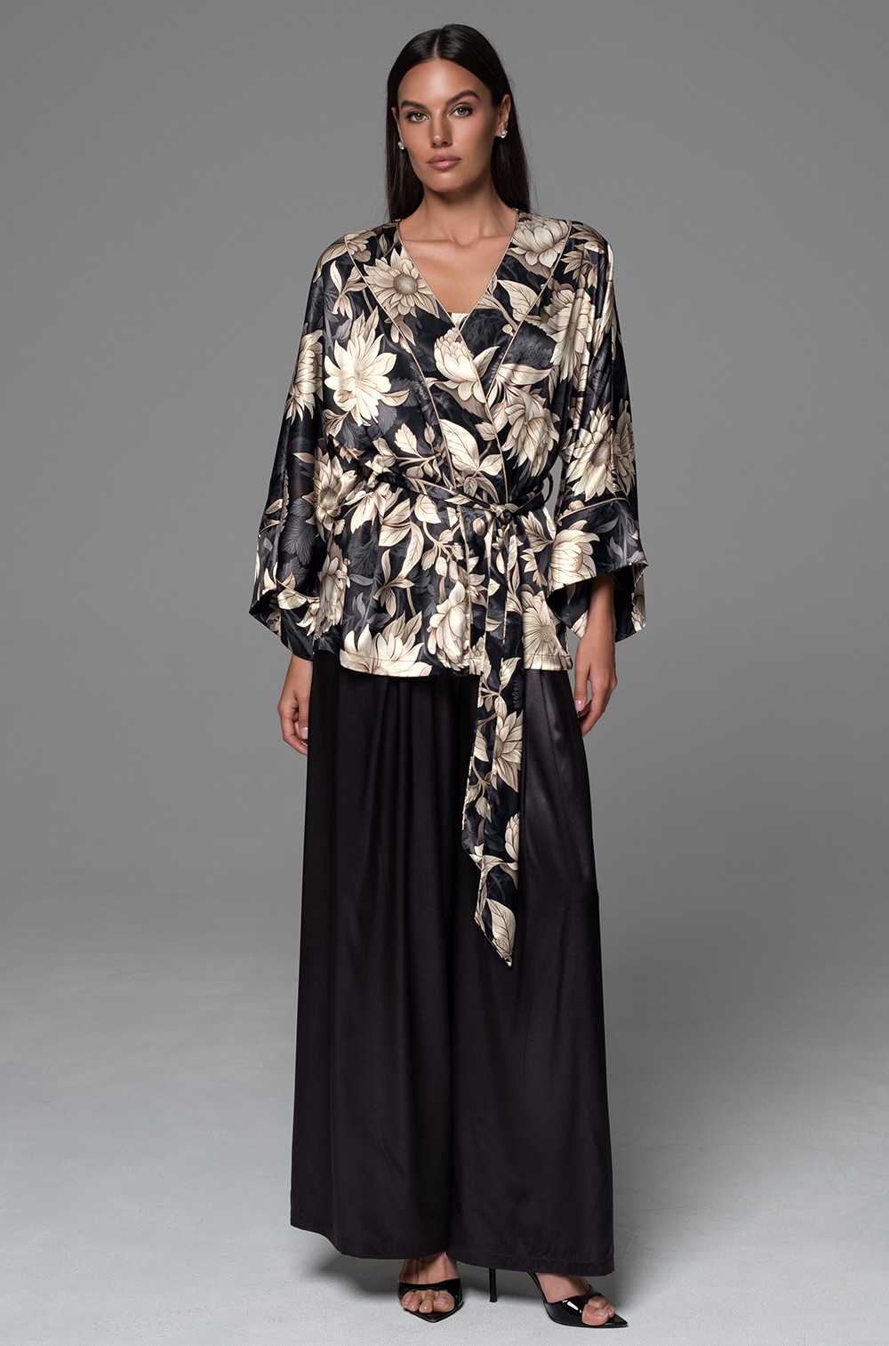 Шёлковая пижама жакет топ широкие брюки-палаццо Дениса 4865 Миа-Аморе